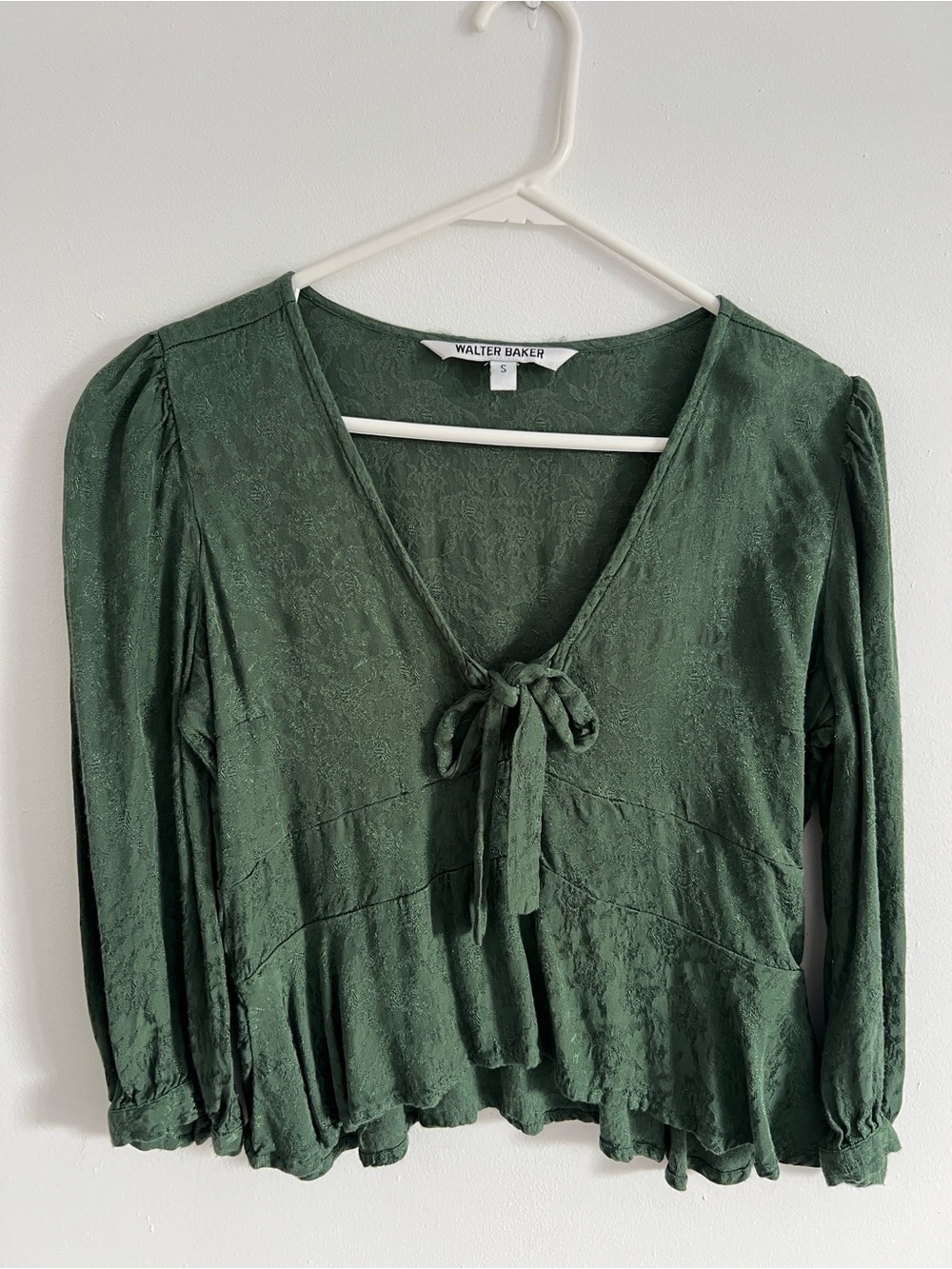 Walter Baker Forest Green Tie-Front V-Neck Blouse